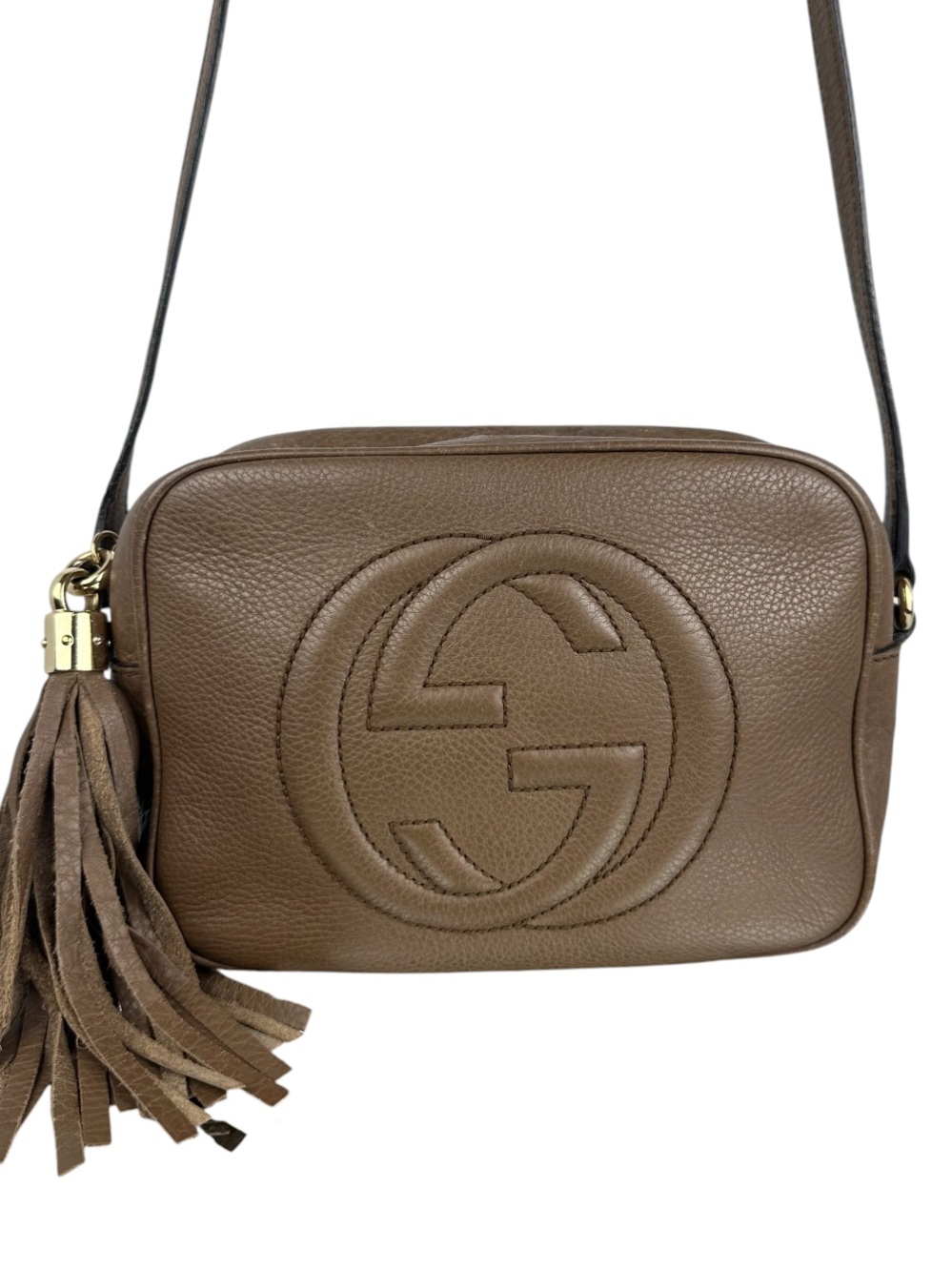 Gucci Soho Disco Crossbody Bag – Taupe/Brown Pebbled Leather with Tassel |